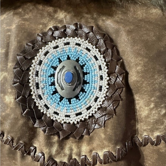 Cripple Creek RARE VTG Women’s Western Beaded Faux Fur Leather Jacket Coat XS - Picture 9 of 12